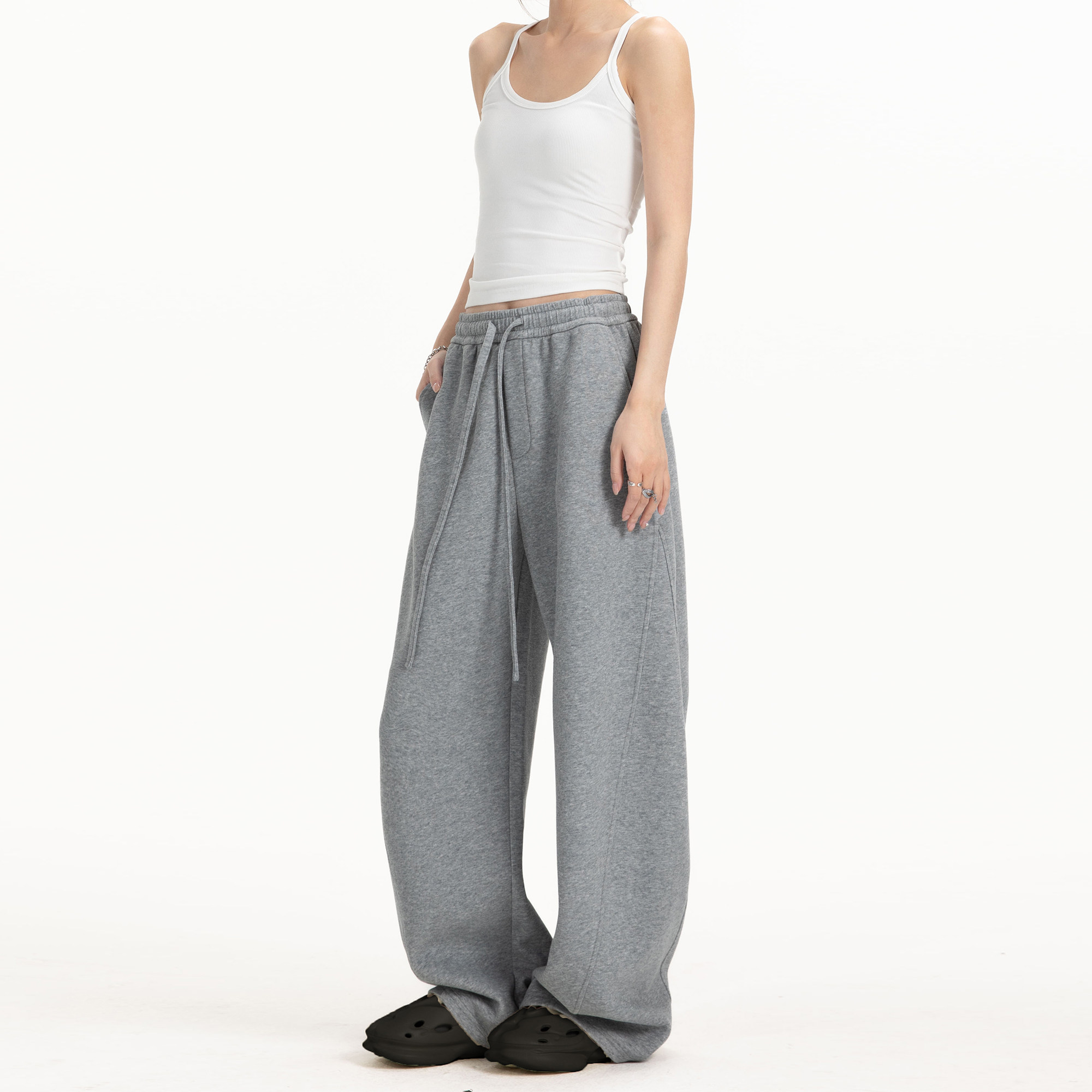 美式黄色弯刀裤加绒卫裤女秋冬慵懒风宽松阔腿裤休闲加厚运动裤子,淘宝优惠券,粉丝福利购,淘宝优惠卷