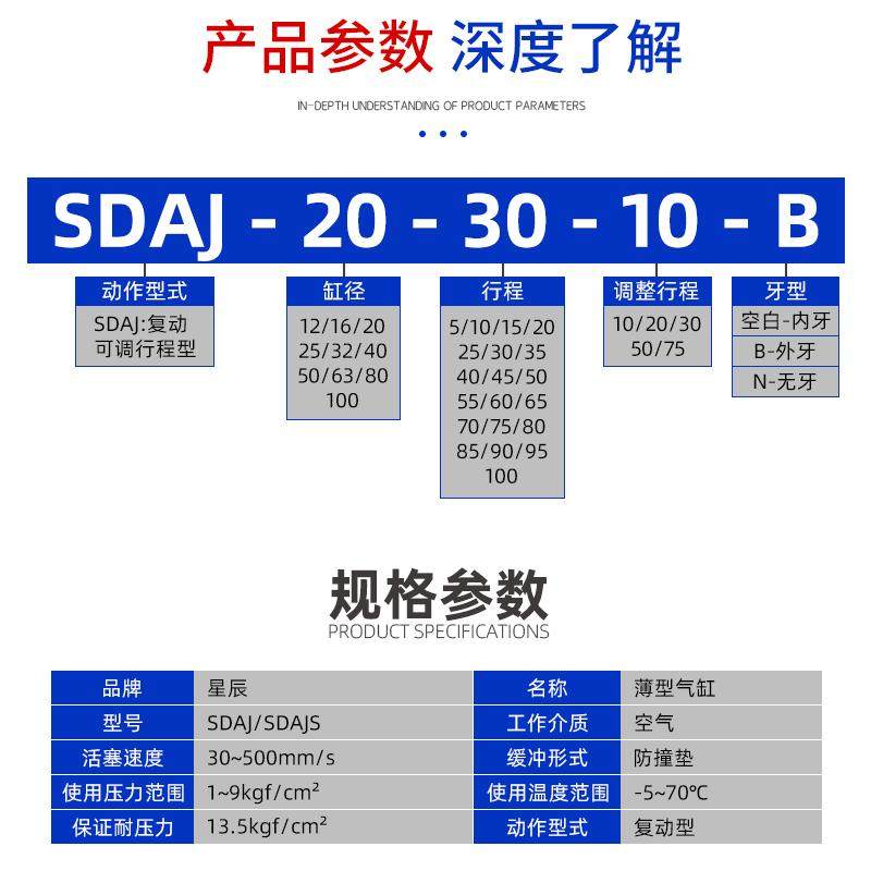 星辰气动SDAJ32/40/50/63/80*10-20-30-50-75-100-S可调行程气缸,淘宝优惠券,粉丝福利购,淘宝优惠卷