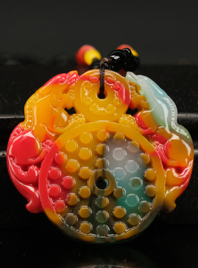 和田玉双面仿古件七彩玉吊坠玉璧聚财貔貅双兽招财转运平安牌项链
