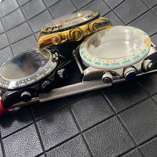 改装表壳配件不锈钢陶瓷圈口金色黑色钢色适配VK63三眼石英机芯 - 图2