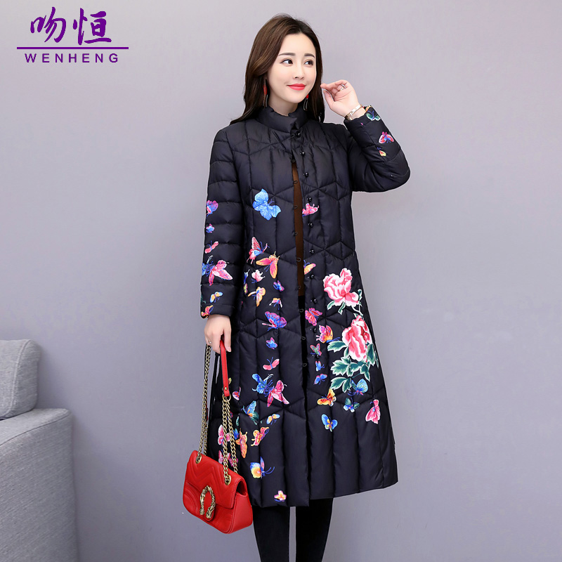 羽绒棉服女中长款2018冬装新款中国民族风轻