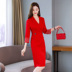 Suit cổ áo đầm nữ đầu thu 2019 phổ biến mới của phụ nữ eo thon giảm béo bước chân chuyên nghiệp - Váy eo cao 	váy xếp ly eo Váy eo cao