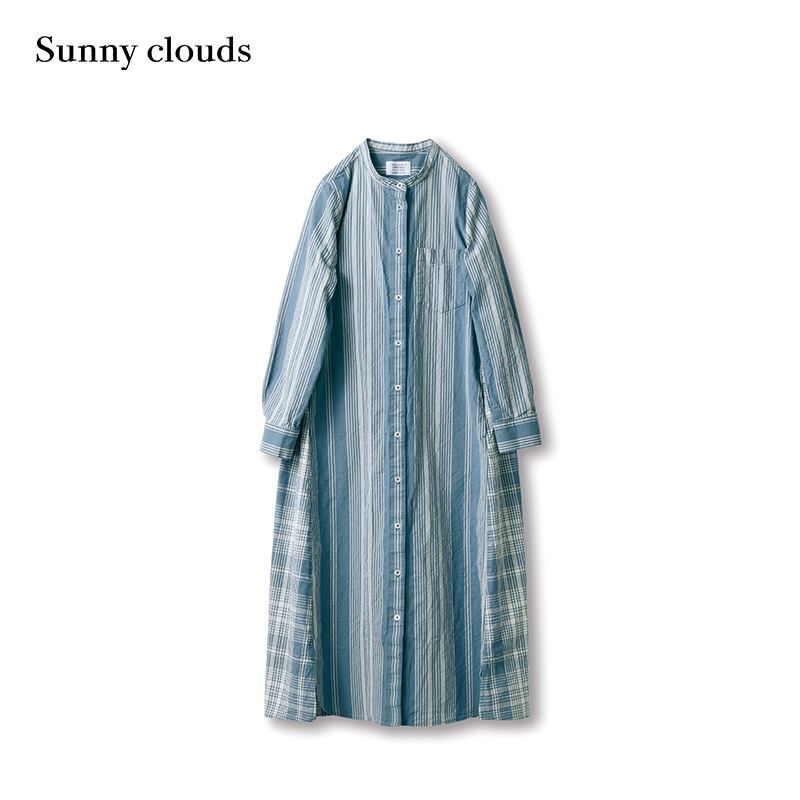 春季新品 桑妮库拉/Sunny clouds女式纯棉条纹格子衬衫裙款连衣裙 - 图0