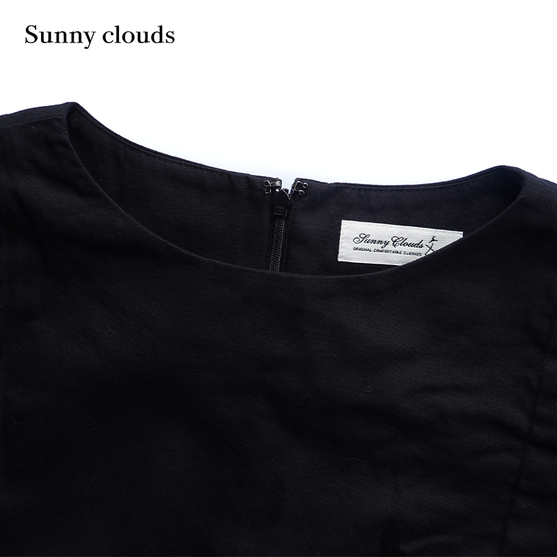 春季新品 桑妮库拉/Sunny clouds 女式纯棉小纹印花假两件连衣裙 - 图1