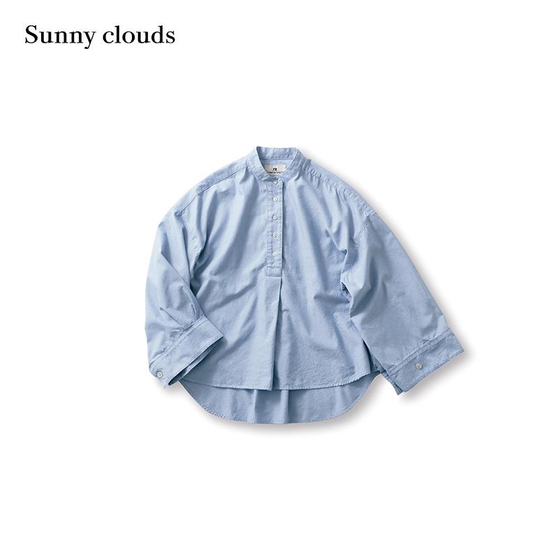 春季新品 桑妮库拉/Sunny clouds纯棉立领落肩宽口袖衬衫百搭上衣 - 图0