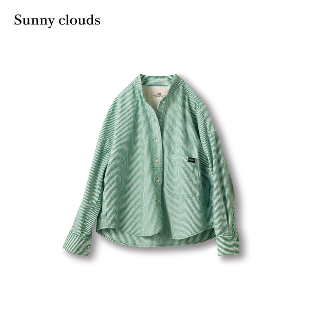 Women's pure cotton stand collar dropped shoulder Japanese striped shirt