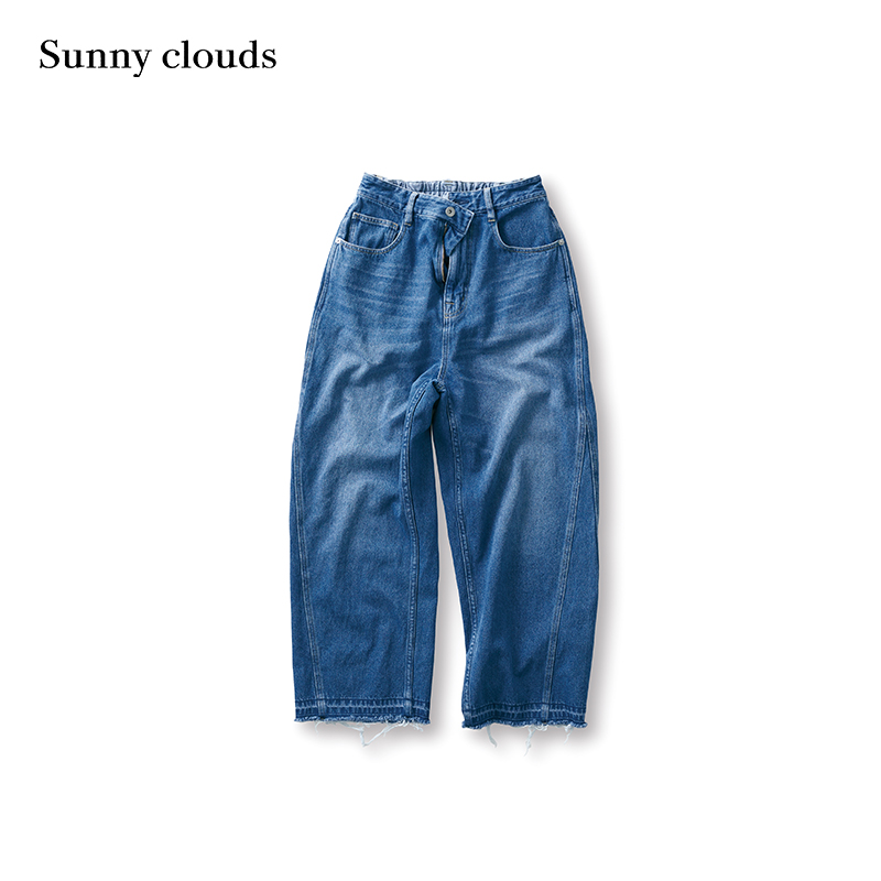 春季新品桑妮库拉/Sunny clouds女式纯棉直筒九分毛边牛仔裤-图0