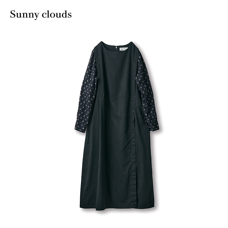 春季新品 桑妮库拉/Sunny clouds 女式纯棉小纹印花假两件连衣裙 - 图0