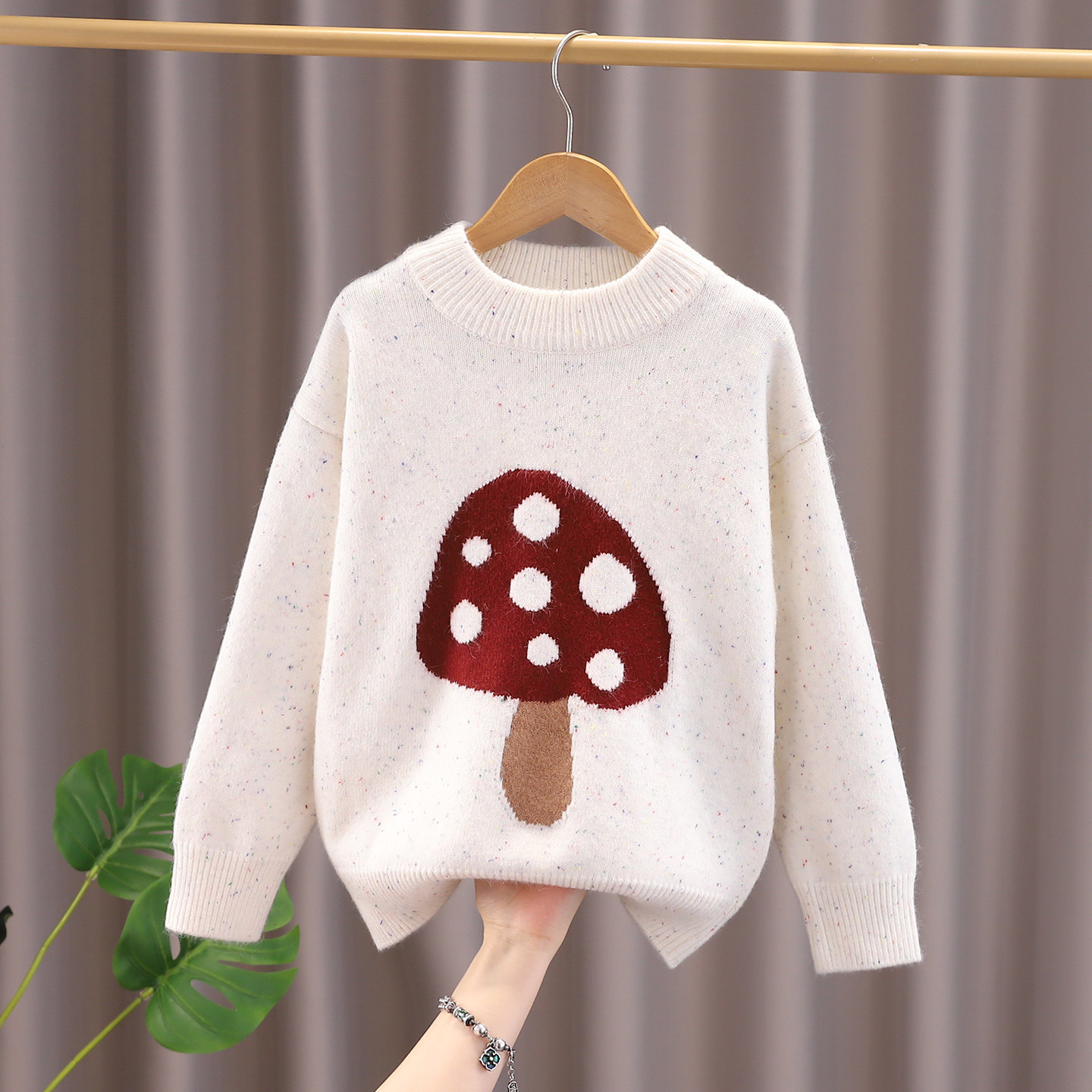 女童秋冬装毛衣加厚2025新款女孩蘑菇线衫儿童洋气春秋针织衫上衣,淘宝优惠券,粉丝福利购,淘宝优惠卷
