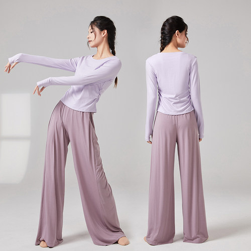 舞蹈服女形体训练服现代舞蹈服艺考服练功服圆领显瘦古典舞服春夏 - 图2