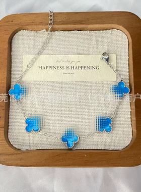 不掉色钛钢四叶草手链女ins 潮小众气质银色手饰网红外贸热销饰品