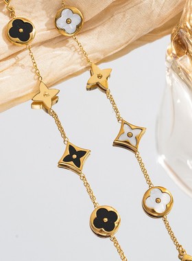 跨境热卖通体钛钢手链轻奢女高级感18K真金简约小众不掉色手饰品