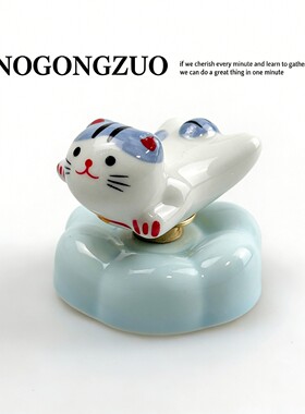 【转转飞翔小猫】景德镇陶瓷摆件可爱陶瓷转转乐桌面摆件车载摆件