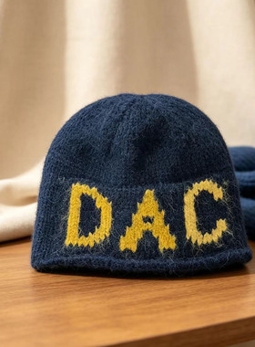 秋冬新款韩系小众DAC字母卷边针织毛线帽子女户外保暖包头冷帽