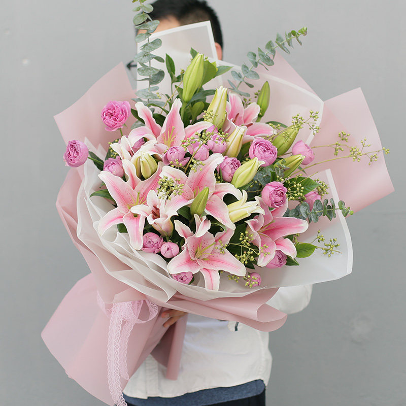 祝福情人节送花鲜花速递同城成都玫瑰花束生日百合花双流温江郫县 虎窝淘