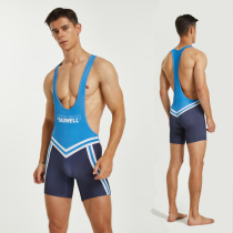 Sexy Men Conjoined Pants Tight Elastic Harnesses Vest Conjoined Flat Corner Swimming Pants Parquet Color Fitness Sport Wrestling Suit