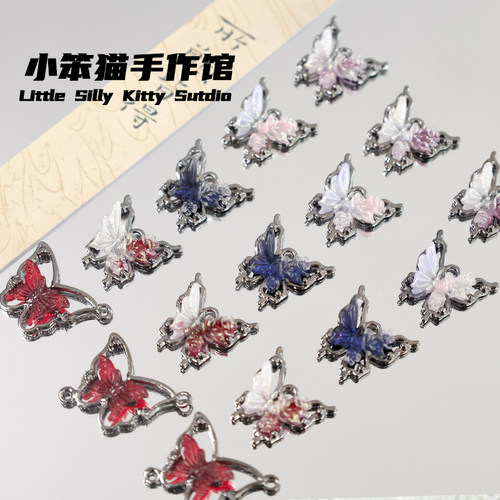 【黑与红】暗黑风玫瑰蝴蝶花环合金吊坠手工diy手链项链饰品配件 - 图1
