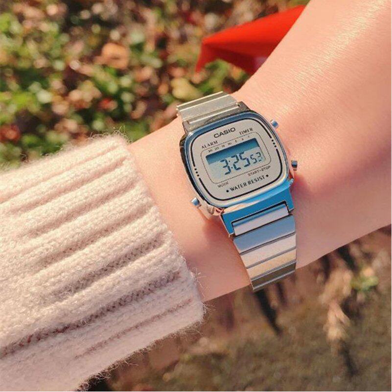 casio小方块女士学生钢带电子手表 锦时亨海外日韩腕表