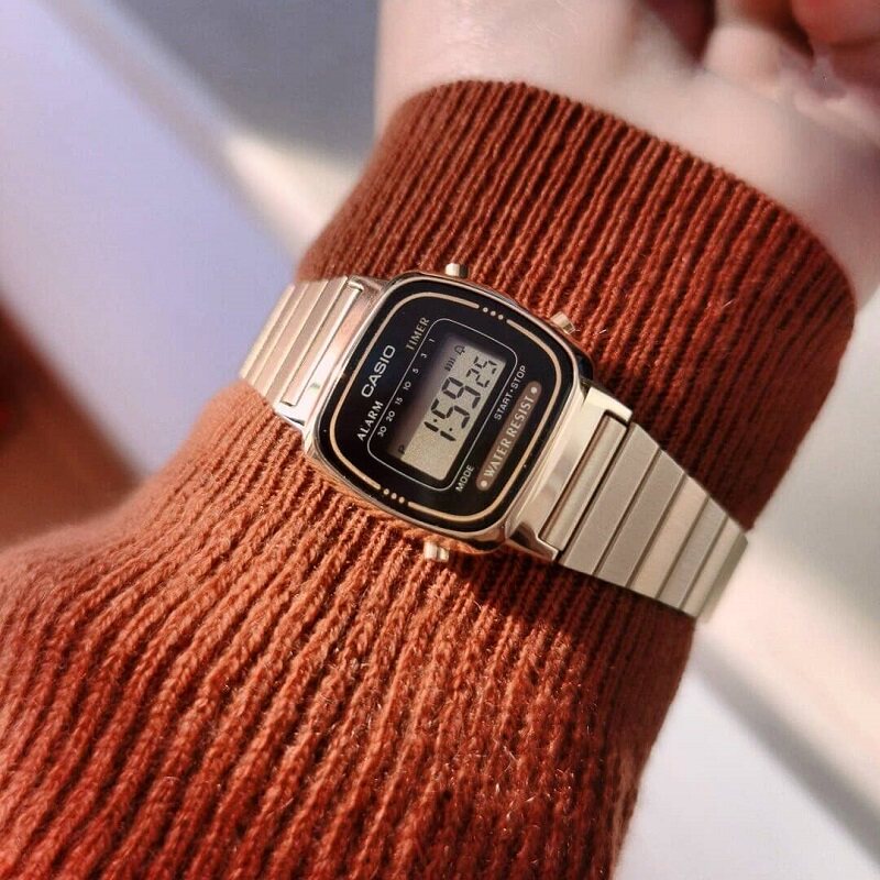 casio小方块女士学生钢带电子手表 锦时亨海外日韩腕表