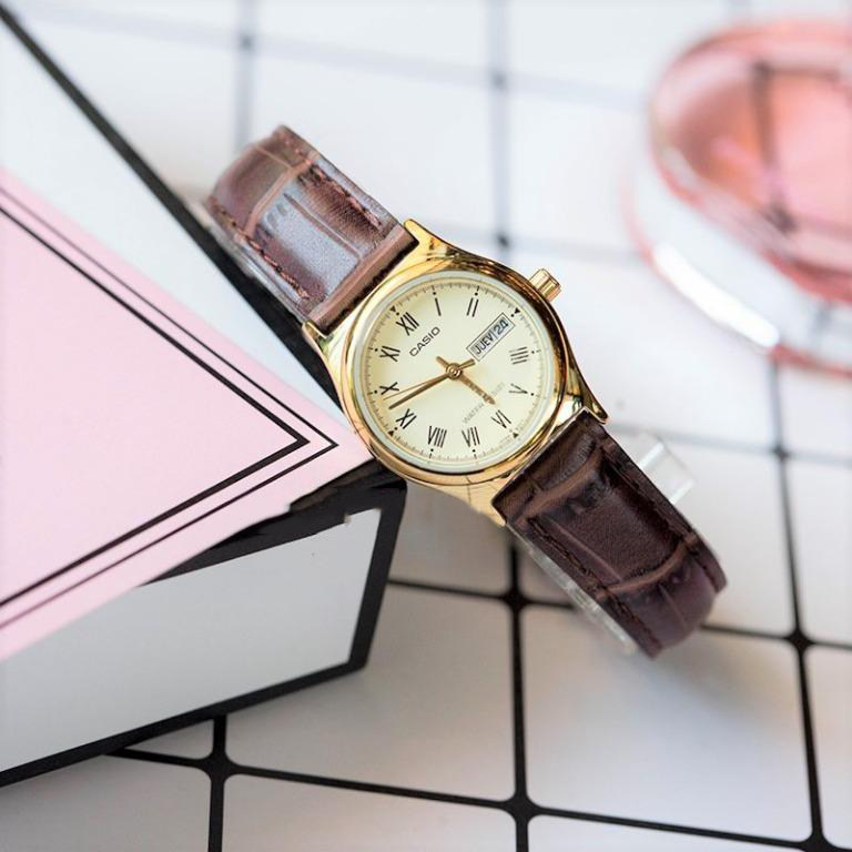 卡西欧女士金色小表盘星期日历手表 锦时亨海外日韩腕表