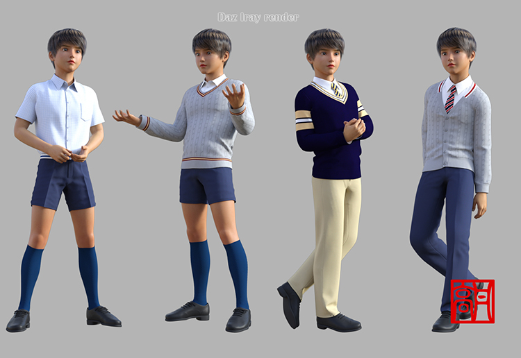 daz3d服装模型 G3男性校服西服裤子袜子鞋领带非IM包冲冠J253-图0