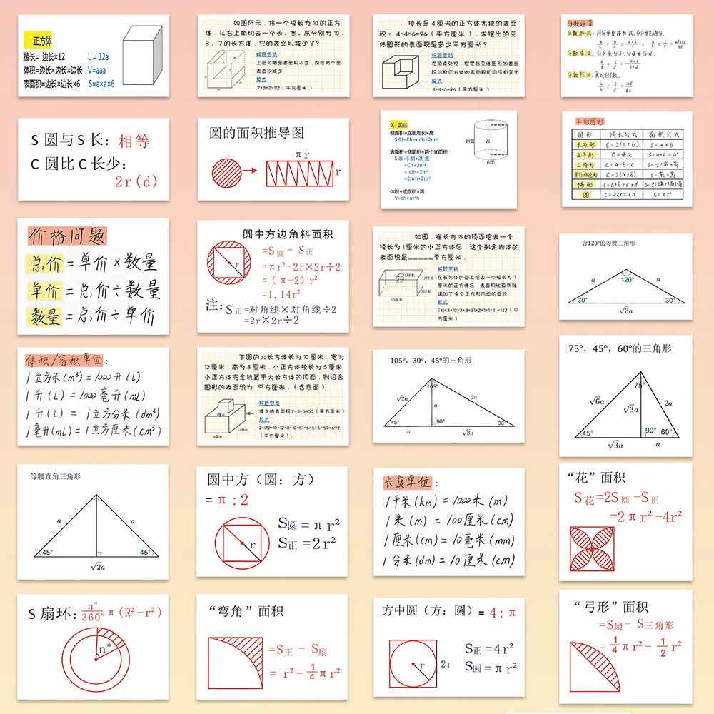 160张基础数学公式大全几何面积计算知识点汇总学霸笔记餐卡贴纸 - 图1