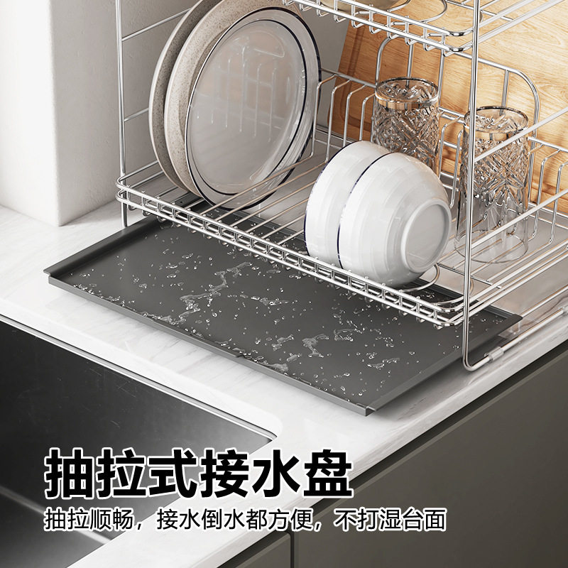 304不锈钢厨房沥水架碗架放碗碟置物架台面双层沥碗架餐具收纳架 - 图2