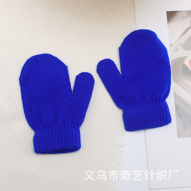 定制logo儿童冬季保暖单色针织手套 幼儿园小孩子多色多款包套 - 图0