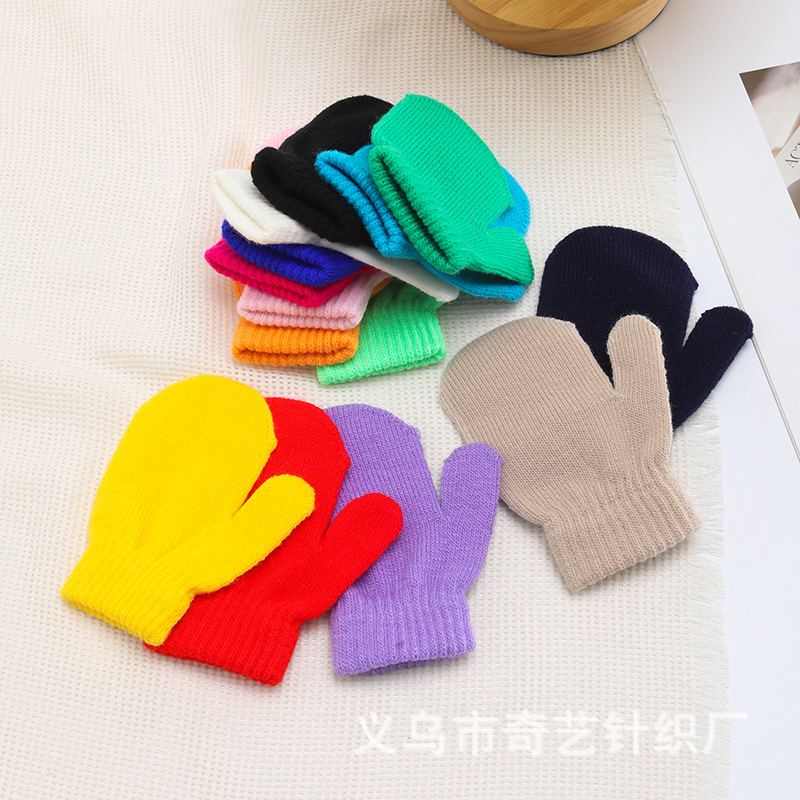 定制logo儿童冬季保暖单色针织手套 幼儿园小孩子多色多款包套 - 图2
