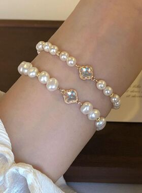 法式施家珍珠四叶草ins手链轻奢