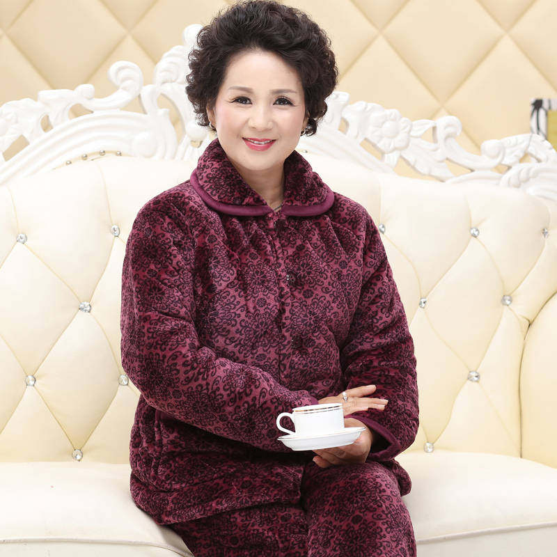 冬季老太太睡衣珊瑚绒加厚三层夹棉袄奶奶妈妈家居服老人保暖套装,淘宝优惠券,粉丝福利购,淘宝优惠卷