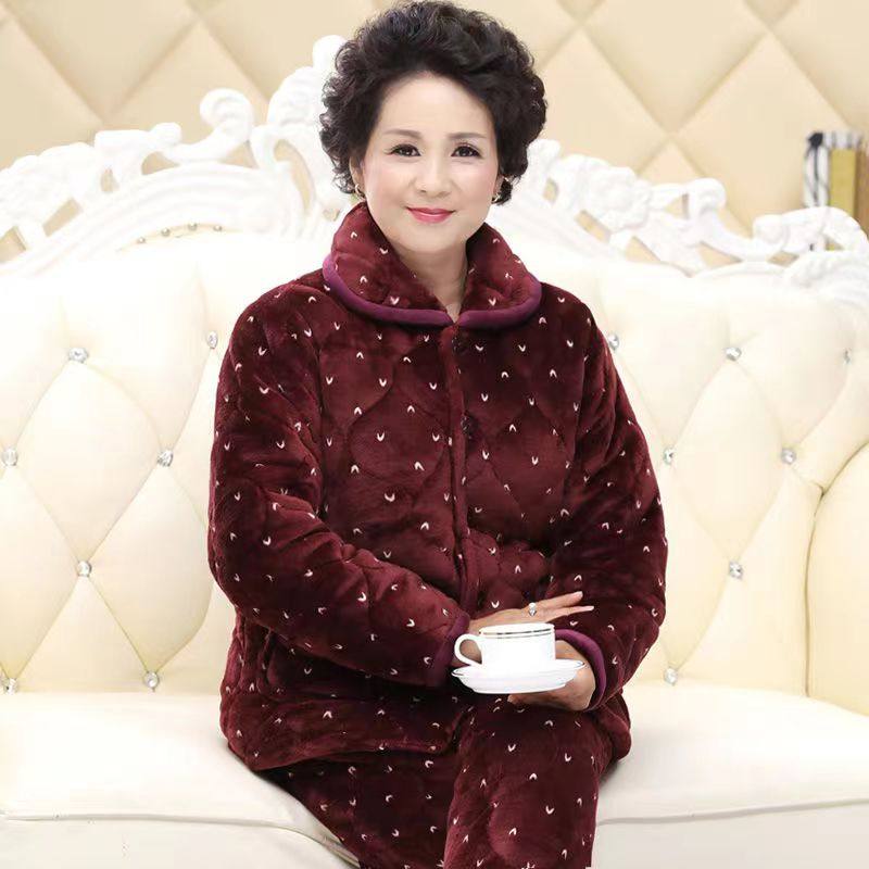 冬季老年珊瑚绒夹棉睡衣三层加厚加绒婆婆奶奶棉袄妈妈家居服套装,淘宝优惠券,粉丝福利购,淘宝优惠卷