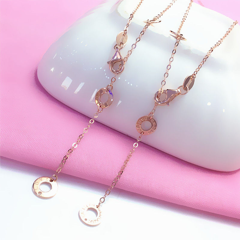 太太珠宝店纯俄罗斯585女士彩金三环项链18k玫瑰金洋气流行环套链