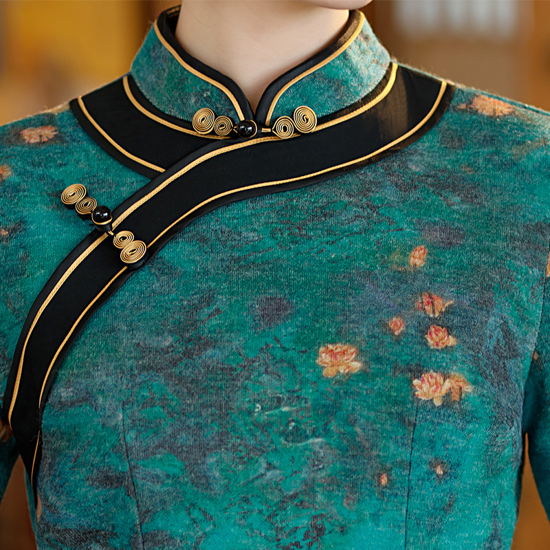 中国风旗袍领上衣女装2022秋冬新款长袖加绒妈妈款中老年唐装套装 - 图0