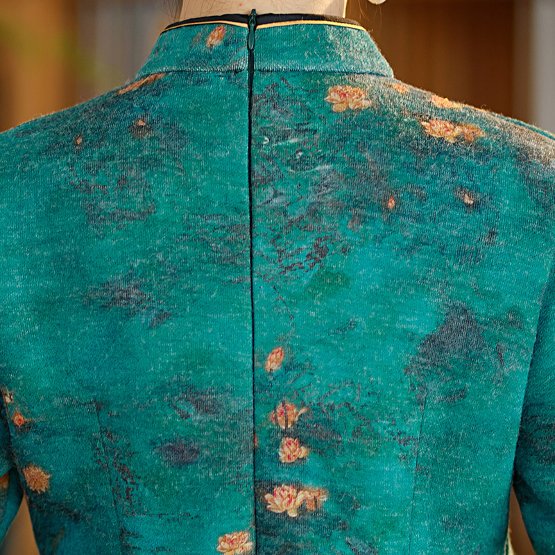 中国风旗袍领上衣女装2022秋冬新款长袖加绒妈妈款中老年唐装套装 - 图1