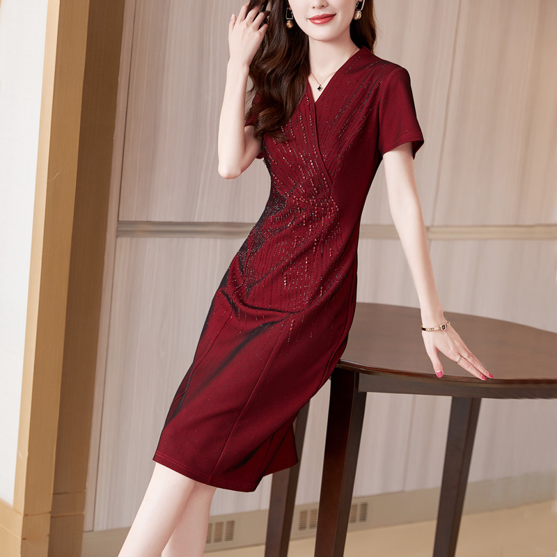 酒红色旗袍长袖2022秋季新款连衣裙 jinkaix连衣裙