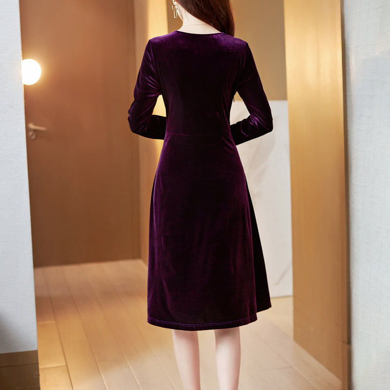 紫色金丝绒2022春秋新款高端连衣裙 jinkaix连衣裙