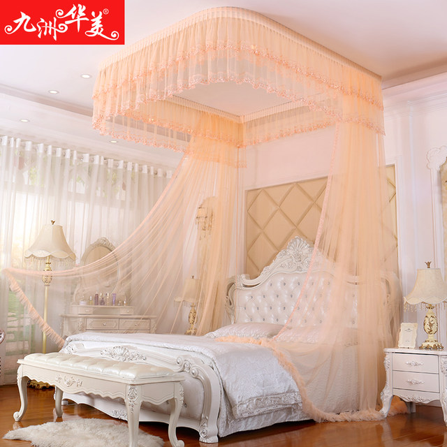 Ceiling pull rope pull screen guide rail mosquito net thickened encryption  U-shaped princess wind wedding