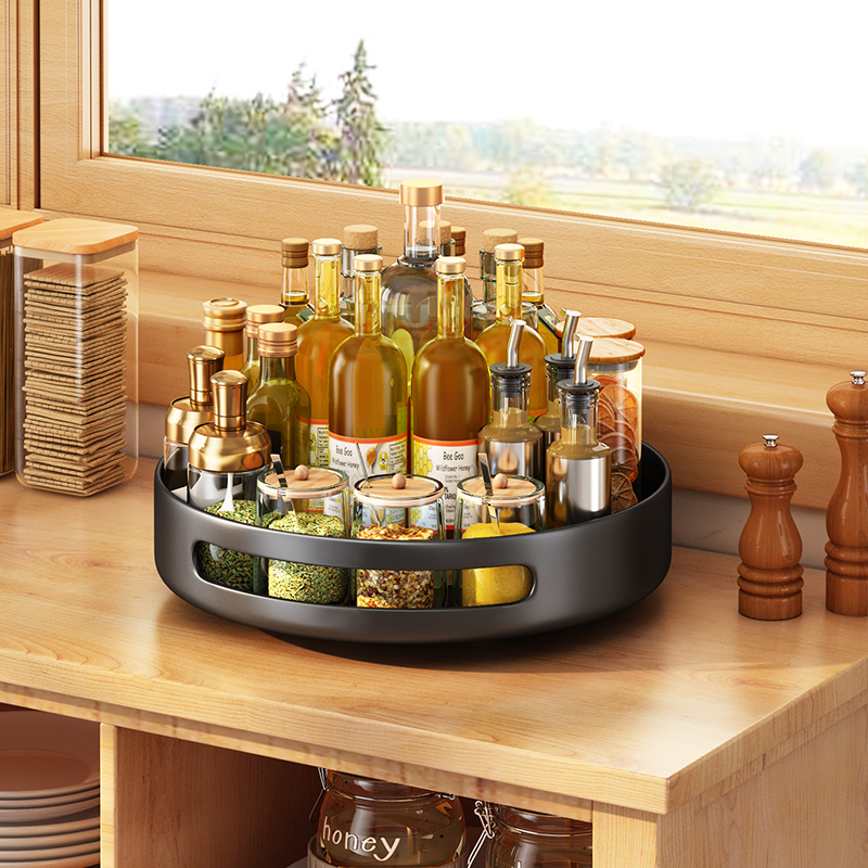 厨房可旋转调料置物架调味品转角专用油盐酱醋圆形多功能收纳盒架-图0