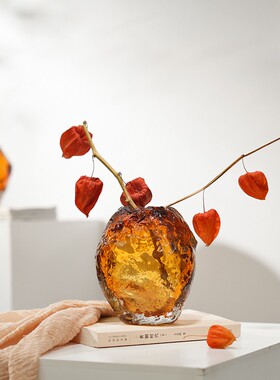 琉璃琥珀色花瓶轻奢艺术摆件客厅