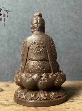 仿古铸铁太上老君三清道祖师神像莲花坐灵宝天尊中式古典收藏摆件