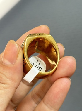 回流18k鎏金黑宝石平安无事男款戒指霸气扳指不掉色高品质送礼物