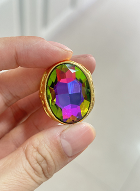 包邮冰种彩色锆石玉石戒指方形锆石切面戒指椭圆形男女同款指环