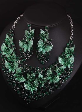 欧美奢华高档蝴蝶画油女礼服项链