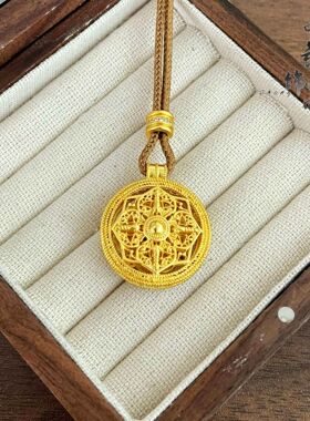 金店同款高保色古法沙金镶钻可转动聚福四方金刚杵罗盘吊坠女批发