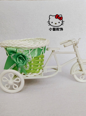 居家藤编小花车迷糊娃娃diy装饰