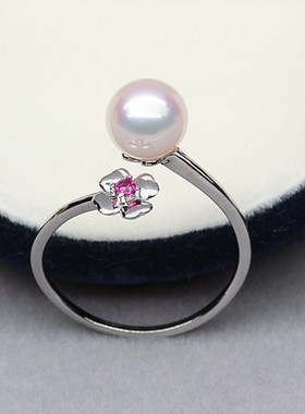 精诚艺纯银珍珠女金色S925戒指