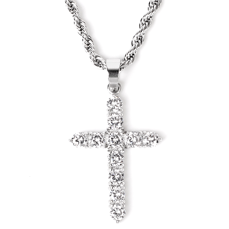 silver ice out cross necklace 满钻十字形项链男女锁骨链 ins - 图3