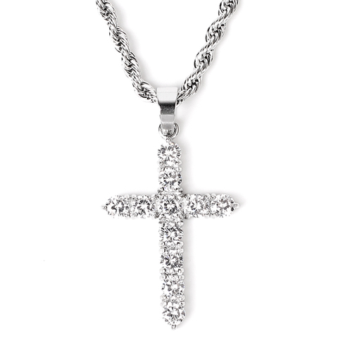 silver ice out cross necklace 满钻十字架项链男女锁骨链 ins