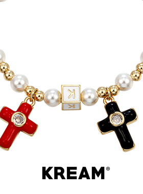 KREAM 原创 彩色十字吊坠 金珠贝珍珠手链嘻哈男女情侣款欧美潮流